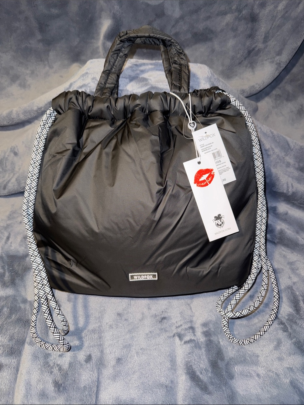 Wildfox Black Puffer Drawstring Tote/ Backpack Bag